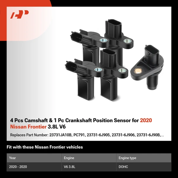 4 Pcs Camshaft & 1 Pc Crankshaft Position Sensor for 2020 Nissan Frontier 3.8L V6