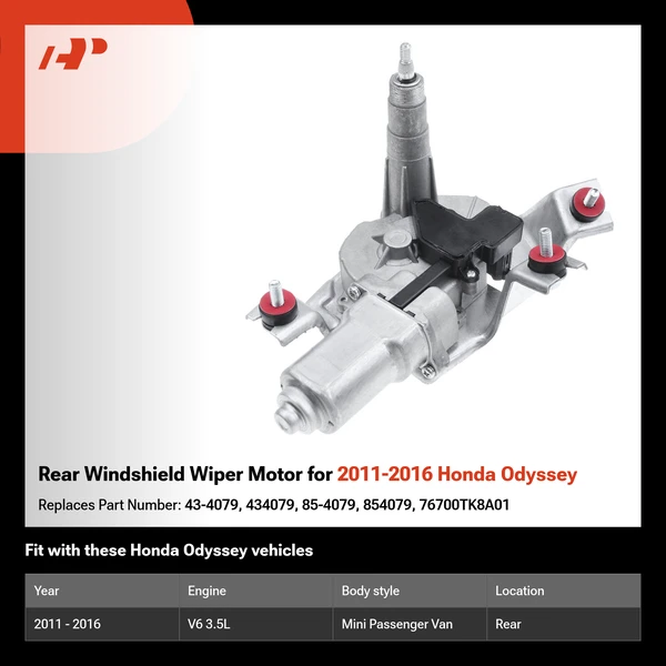 Rear Windshield Wiper Motor for 2011-2016 Honda Odyssey