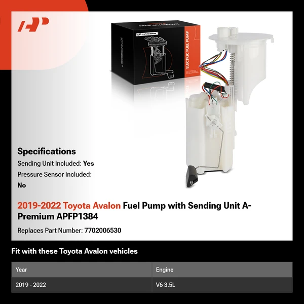 2019-2022 Toyota Avalon Fuel Pump with Sending Unit A-Premium APFP1384