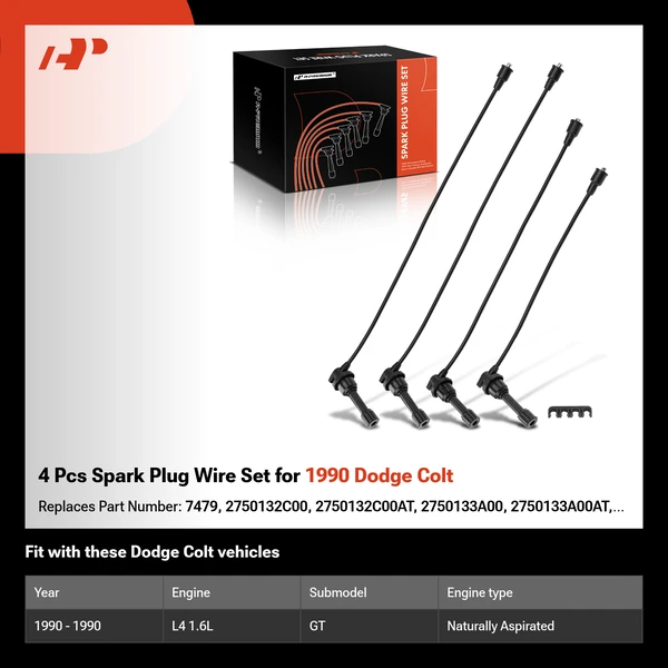 4 Pcs Spark Plug Wire Set for 1990 Dodge Colt