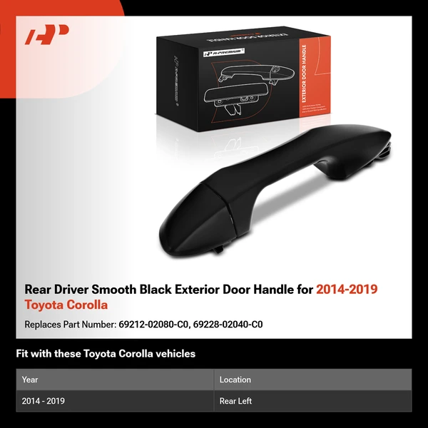 Rear Driver Smooth Black Exterior Door Handle for 2014-2019 Toyota Corolla