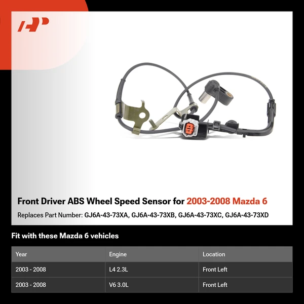 Front Driver ABS Wheel Speed Sensor for 2003-2008 Mazda 6