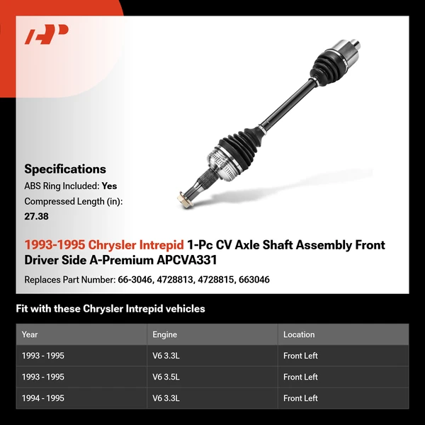 1993-1995 Chrysler Intrepid 1-Pc CV Axle Shaft Assembly Front Driver Side A-Premium APCVA331