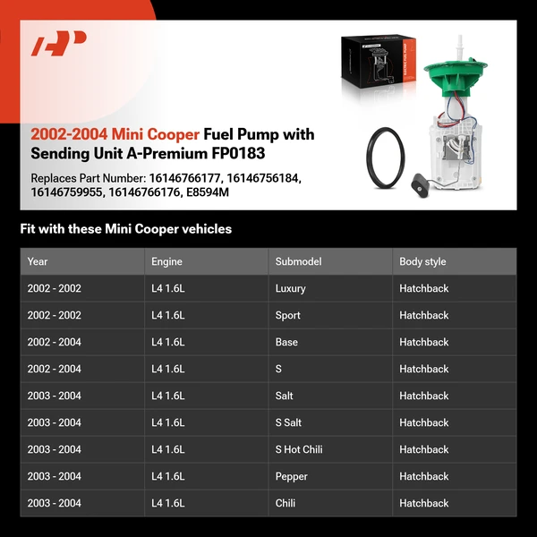 2002-2004 Mini Cooper Fuel Pump with Sending Unit A-Premium FP0183