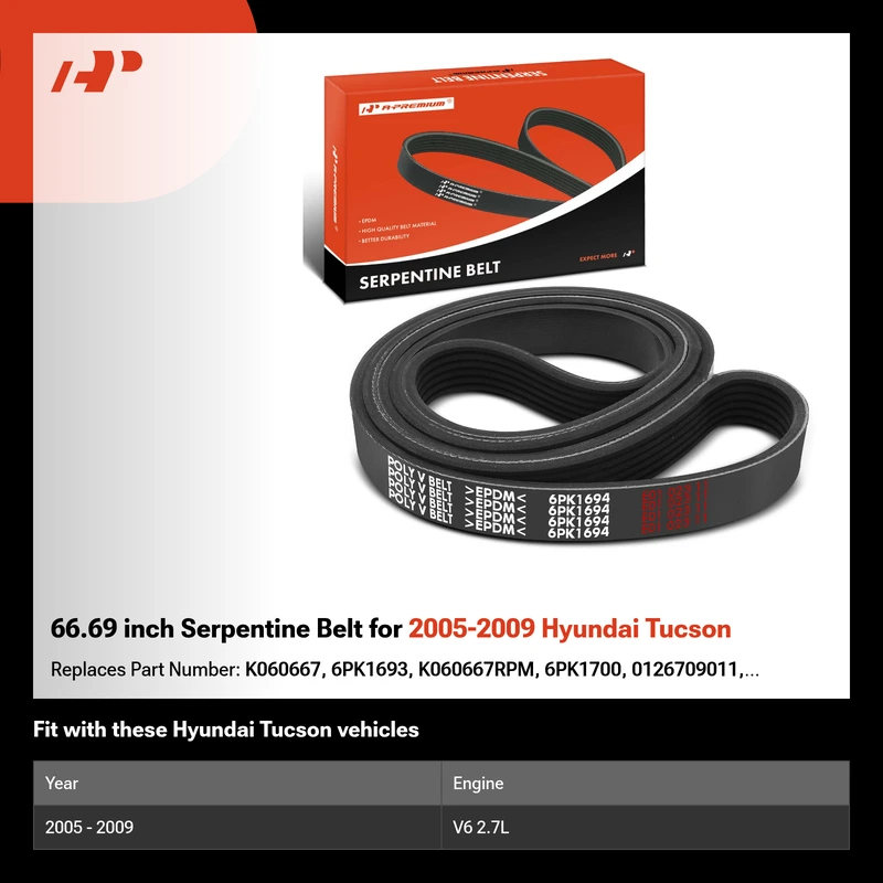 66.69 inch Serpentine Belt for 2005-2009 Hyundai Tucson