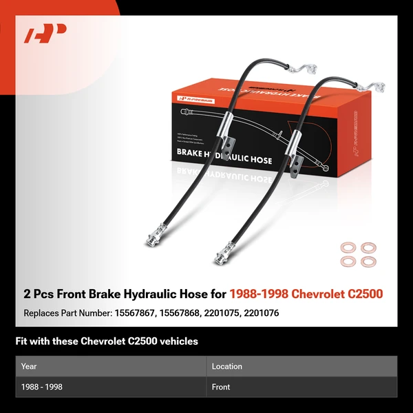 2 Pcs Front Brake Hydraulic Hose for 1988-1998 Chevrolet C2500