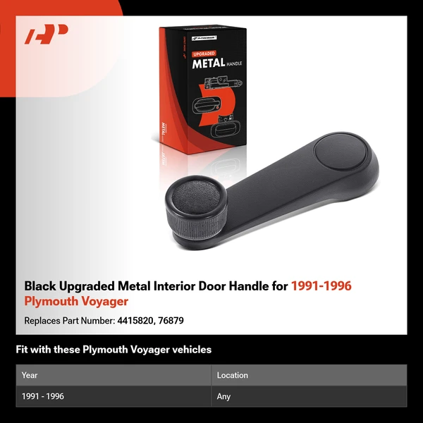Black Upgraded Metal Interior Door Handle for 1991-1996 Plymouth Voyager