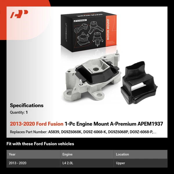2013-2020 Ford Fusion 1-Pc Engine Mount A-Premium APEM1937