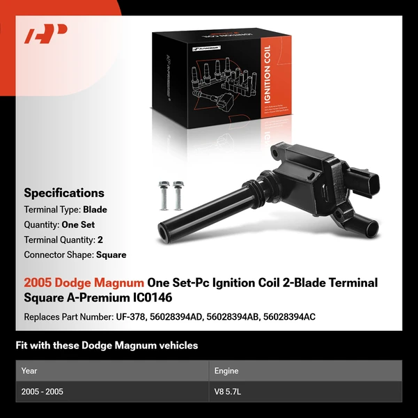 2005 Dodge Magnum One Set-Pc Ignition Coil 2-Blade Terminal Square A-Premium IC0146