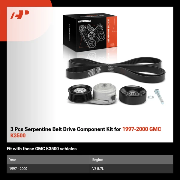 3 Pcs Serpentine Belt Drive Component Kit for 1997-2000 GMC K3500