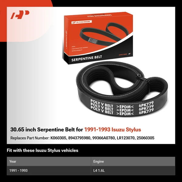 30.65 inch Serpentine Belt for 1991-1993 Isuzu Stylus