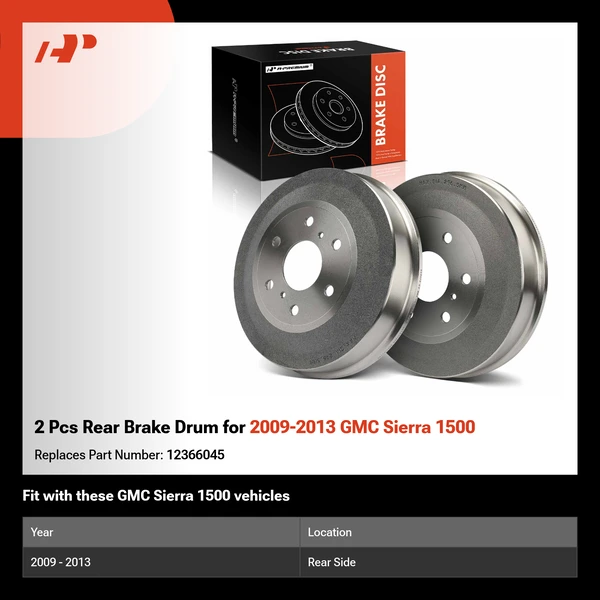 2 Pcs Rear Brake Drum for 2009-2013 GMC Sierra 1500
