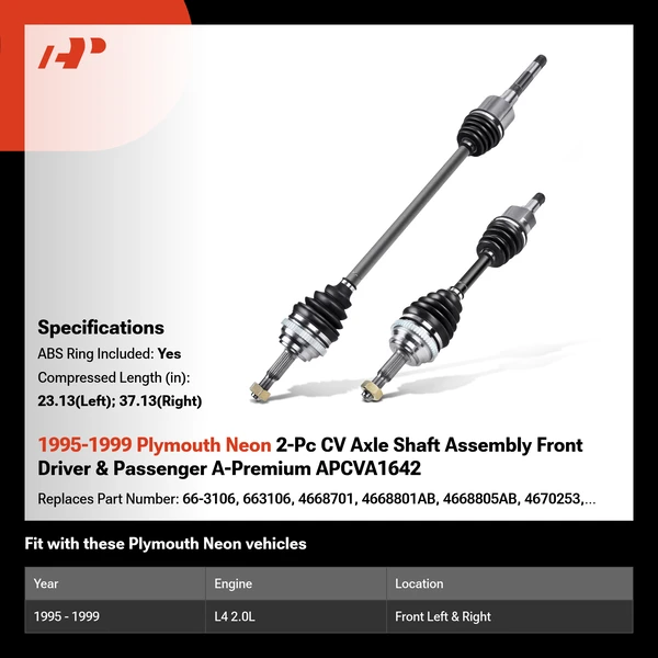 1995-1999 Plymouth Neon 2-Pc CV Axle Shaft Assembly Front Driver & Passenger A-Premium APCVA1642