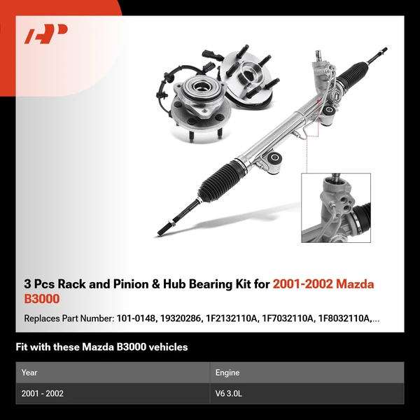 3 Pcs Rack and Pinion & Hub Bearing Kit for 2001-2002 Mazda B3000