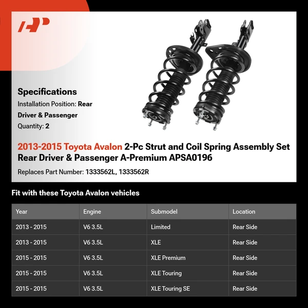 2013-2015 Toyota Avalon 2-Pc Strut and Coil Spring Assembly Set Rear Driver & Passenger A-Premium APSA0196
