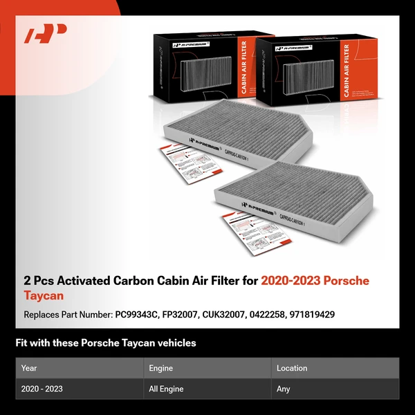 2 Pcs Activated Carbon Cabin Air Filter for 2020-2023 Porsche Taycan