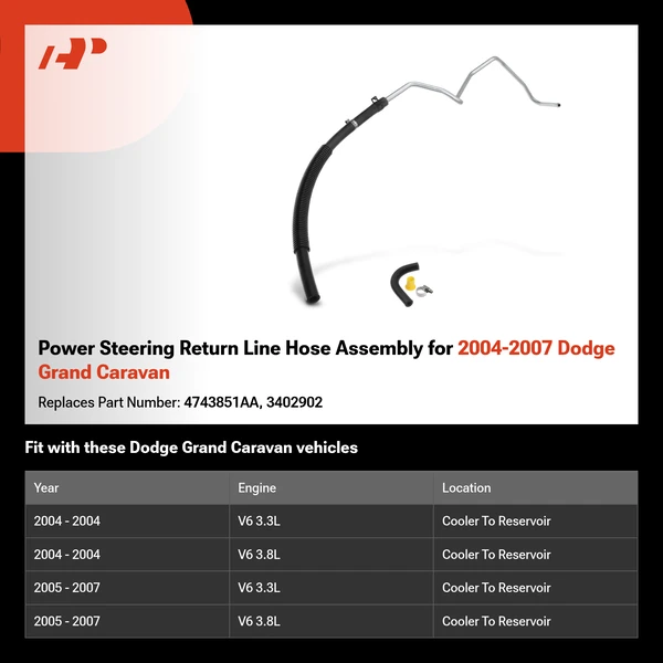Power Steering Return Line Hose Assembly for 2004-2007 Dodge Grand Caravan