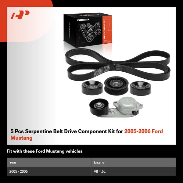 5 Pcs Serpentine Belt Drive Component Kit for 2005-2006 Ford Mustang