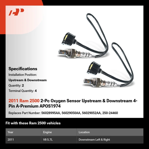 2011 Ram 2500 2-Pc Oxygen Sensor Upstream & Downstream 4-Pin A-Premium APOS1974