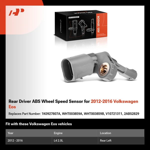Rear Driver ABS Wheel Speed Sensor for 2012-2016 Volkswagen Eos