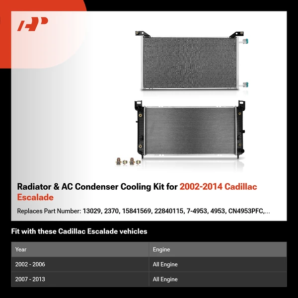 Radiator & AC Condenser Cooling Kit for 2002-2014 Cadillac Escalade