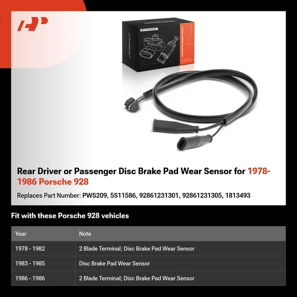 Rear Driver or Passenger Disc Brake Pad Wear Sensor for 1978-1986 Porsche 928