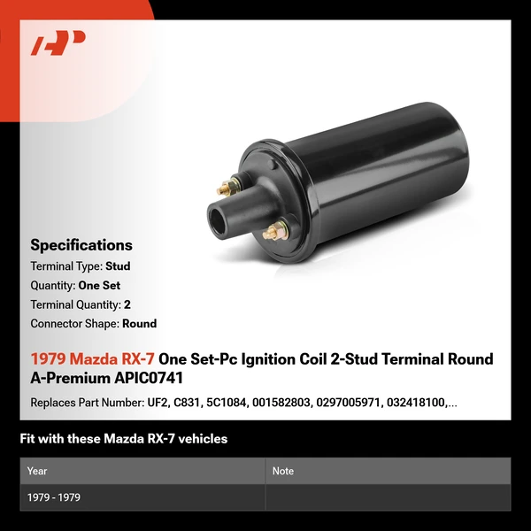 1979 Mazda RX-7 One Set-Pc Ignition Coil 2-Stud Terminal Round A-Premium APIC0741