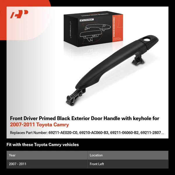 Front Driver Primed Black Exterior Door Handle with keyhole for 2007-2011 Toyota Camry