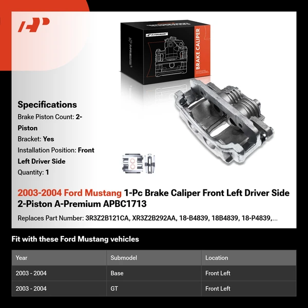 2003-2004 Ford Mustang 1-Pc Brake Caliper Front Left Driver Side 2-Piston A-Premium APBC1713