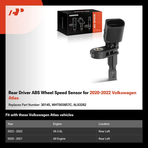 Rear Driver ABS Wheel Speed Sensor for 2020-2022 Volkswagen Atlas
