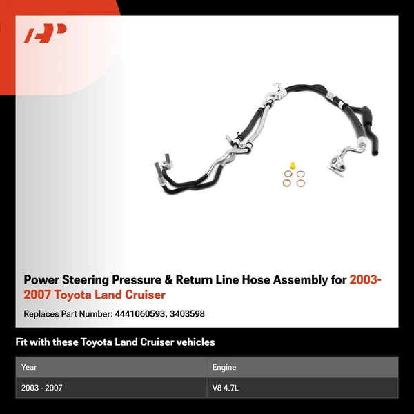 Power Steering Pressure & Return Line Hose Assembly for 2003-2007 Toyota Land Cruiser