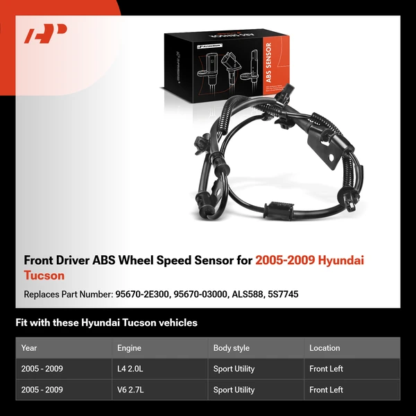 Front Driver ABS Wheel Speed Sensor for 2005-2009 Hyundai Tucson