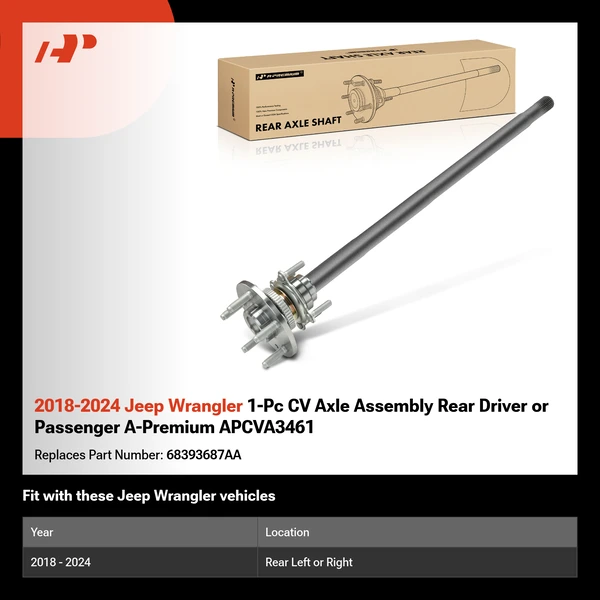 2018-2024 Jeep Wrangler 1-Pc CV Axle Assembly Rear Driver or Passenger A-Premium APCVA3461