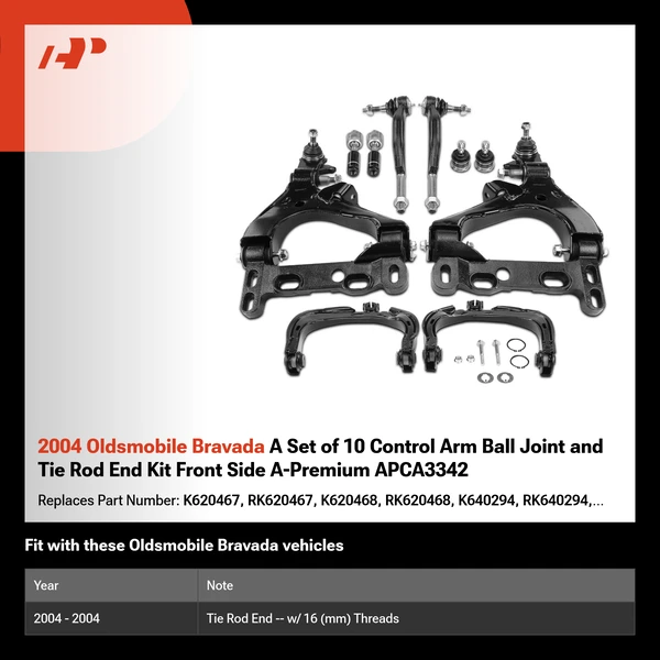 2004 Oldsmobile Bravada A Set of 10 Control Arm Ball Joint and Tie Rod End Kit Front Side A-Premium APCA3342