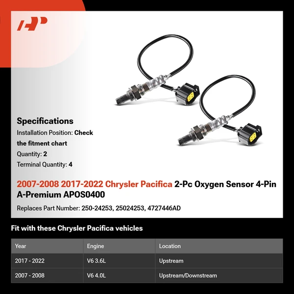 2007-2008 2017-2022 Chrysler Pacifica 2-Pc Oxygen Sensor 4-Pin A-Premium APOS0400