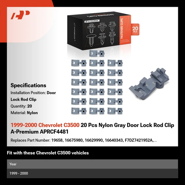 1999-2000 Chevrolet C3500 20 Pcs Nylon Gray Door Lock Rod Clip A-Premium APRCF4481
