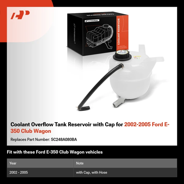 Coolant Overflow Tank Reservoir with Cap for 2002-2005 Ford E-350 Club Wagon