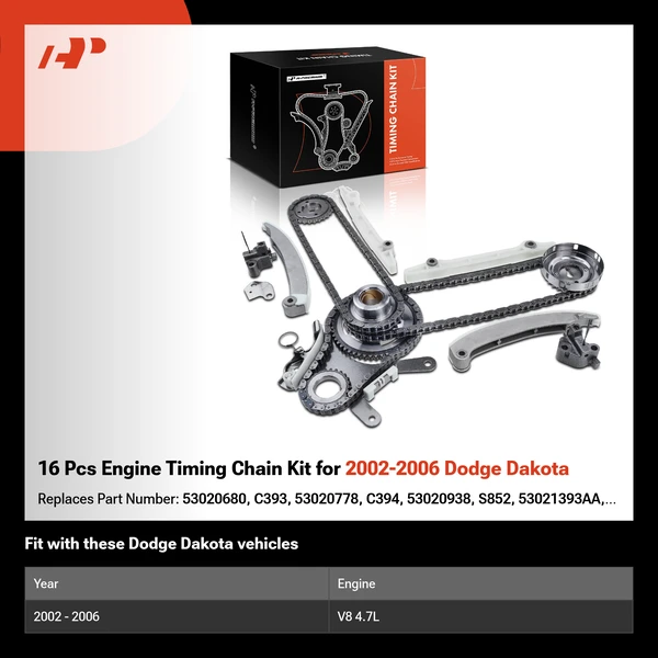 16 Pcs Engine Timing Chain Kit for 2002-2006 Dodge Dakota