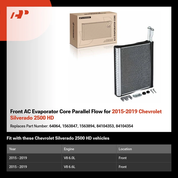 Front AC Evaporator Core Parallel Flow for 2015-2019 Chevrolet Silverado 2500 HD