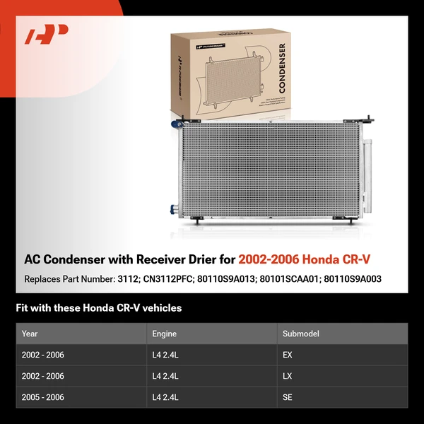 AC Condenser with Receiver Drier for 2002-2006 Honda CR-V