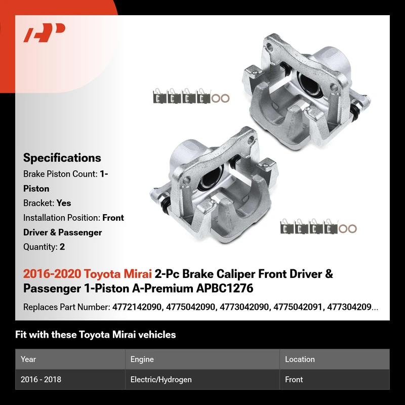 2016-2020 Toyota Mirai 2-Pc Brake Caliper Front Driver & Passenger 1-Piston A-Premium APBC1276