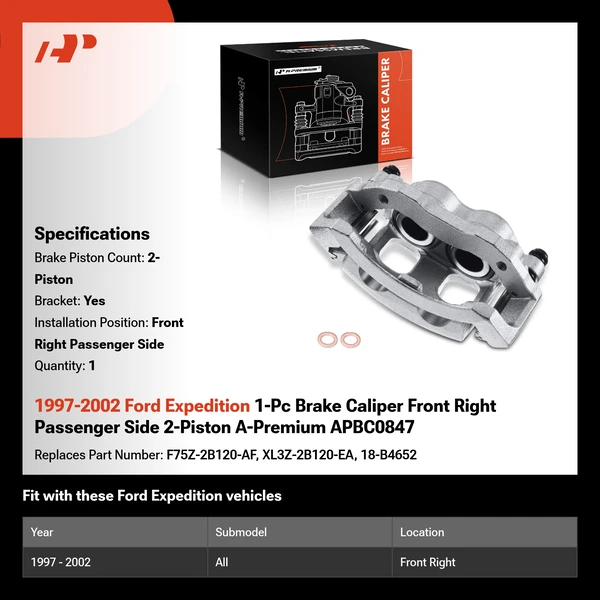 1997-2002 Ford Expedition 1-Pc Brake Caliper Front Right Passenger Side 2-Piston A-Premium APBC0847
