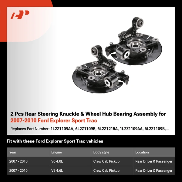 2 Pcs Rear Steering Knuckle & Wheel Hub Bearing Assembly for 2007-2010 Ford Explorer Sport Trac