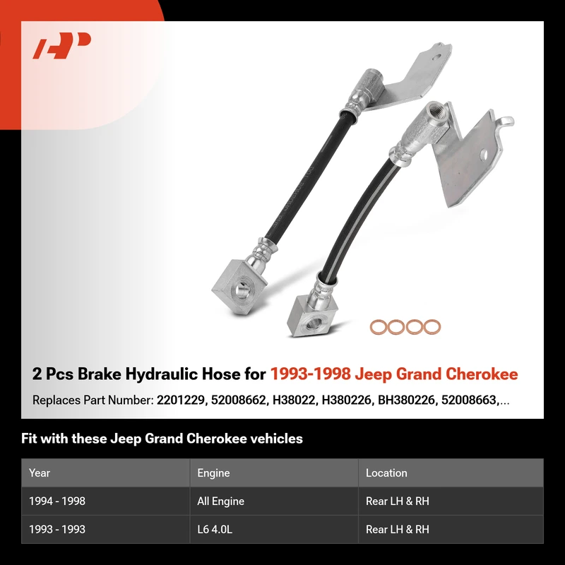 2 Pcs Brake Hydraulic Hose for 1993-1998 Jeep Grand Cherokee