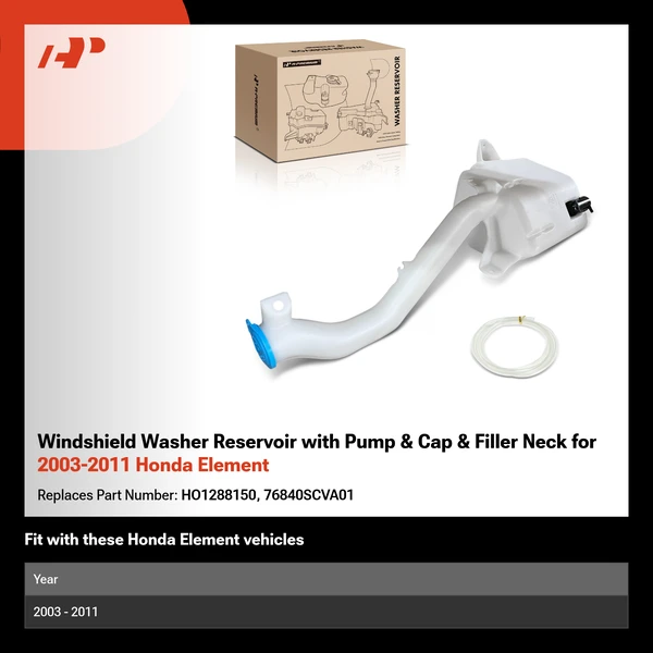 Windshield Washer Reservoir with Pump & Cap & Filler Neck for 2003-2011 Honda Element