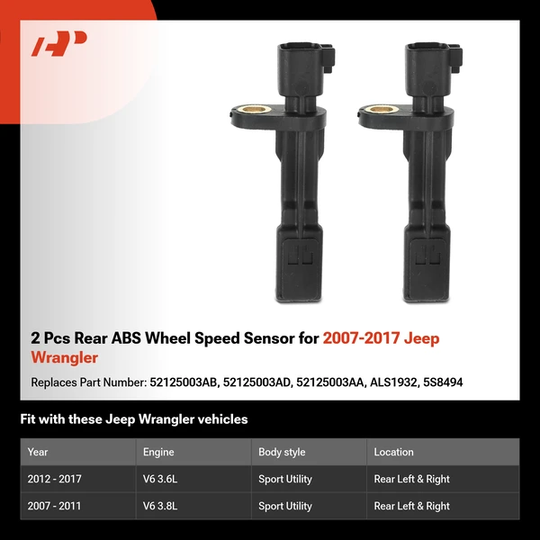 2 Pcs Rear ABS Wheel Speed Sensor for 2007-2017 Jeep Wrangler