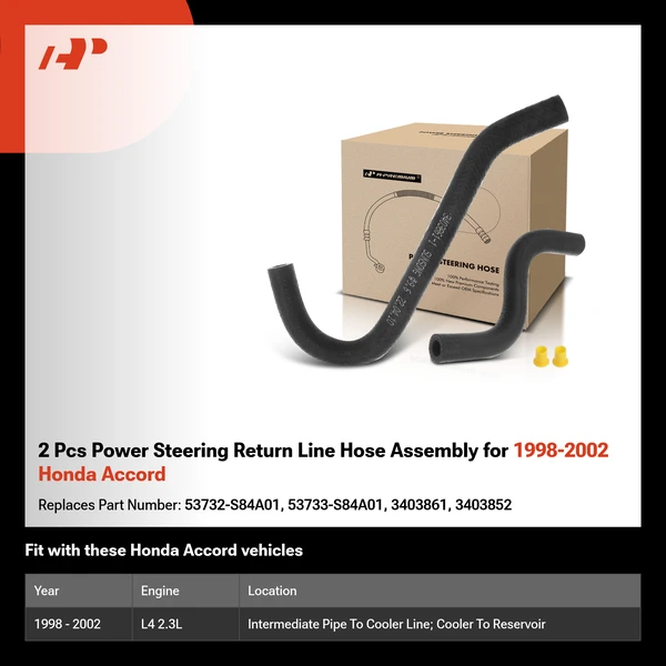 2 Pcs Power Steering Return Line Hose Assembly for 1998-2002 Honda Accord
