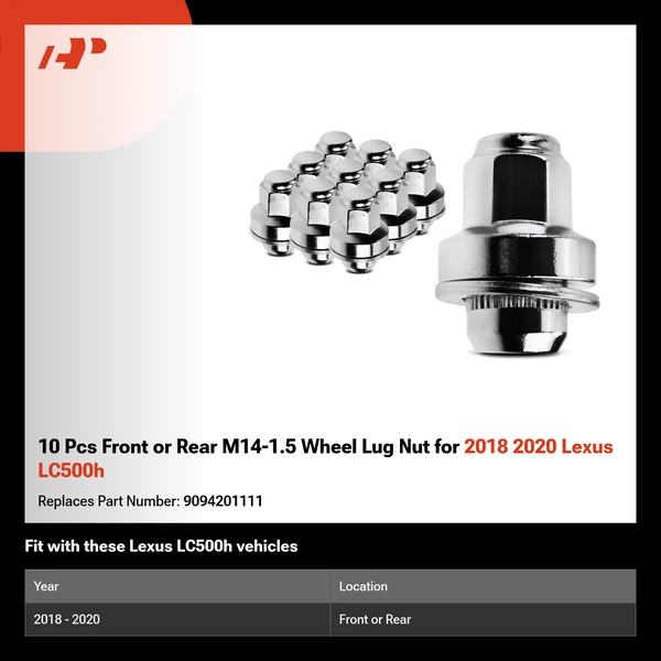 10 Pcs Front or Rear M14-1.5 Wheel Lug Nut for 2018 2020 Lexus LC500h
