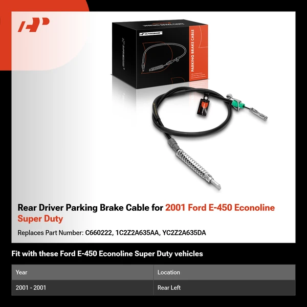 Rear Driver Parking Brake Cable for 2001 Ford E-450 Econoline Super Duty