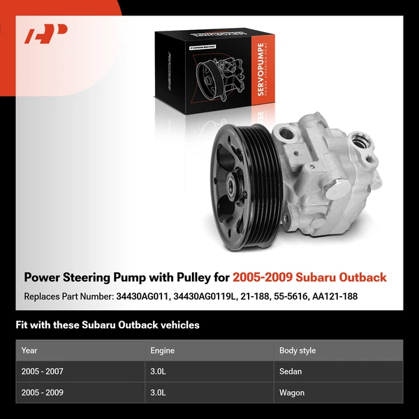 Power Steering Pump with Pulley for 2005-2009 Subaru Outback